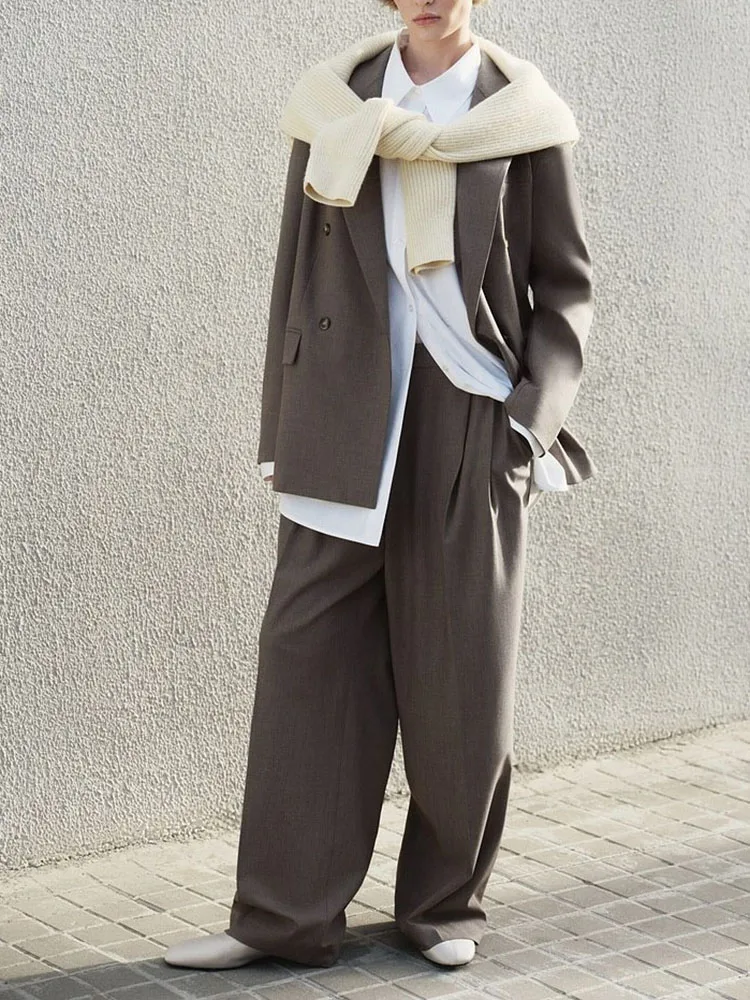 Spring New Arrival Women's Casual Double-Breasted Suit Versatile Leisure Pants European Style Short Outerwear for Ladies