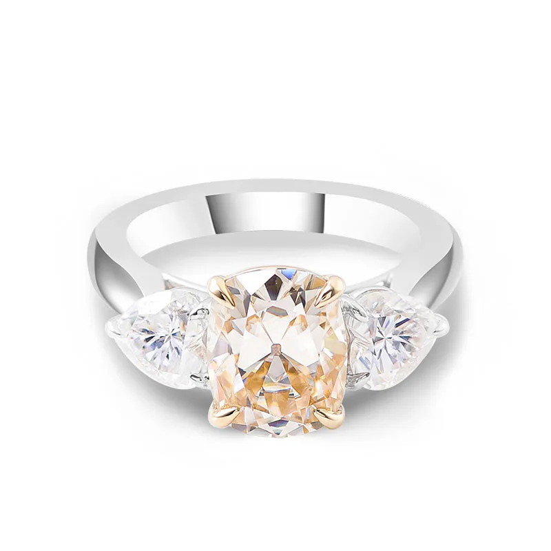 

Provence 10K White Gold Three Stone Ring With 7*9mm Champagne Elongated Cushion OEC Moissanite Diamond For Women Engagement Ring