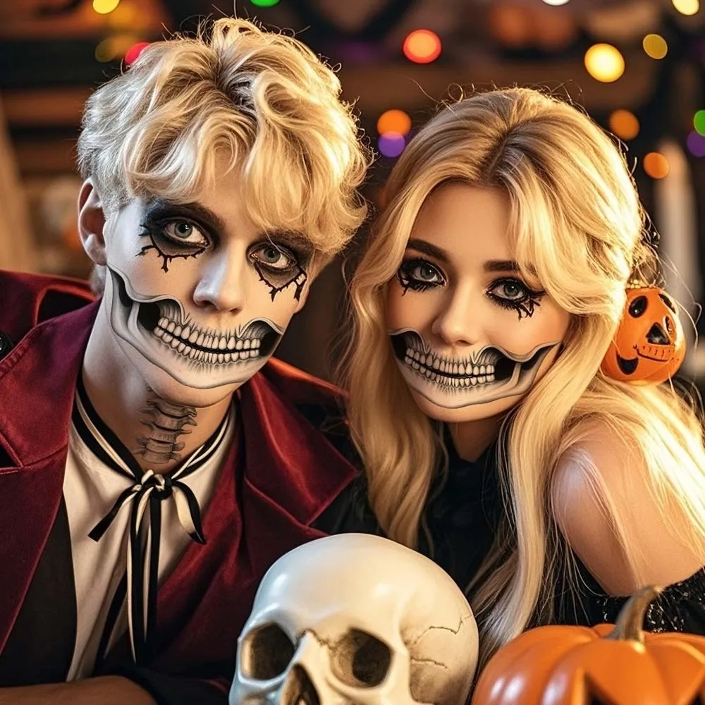 

2pcs Disposable Mouth Clown Tattoo Waterproof Portable Halloween Face Tattoo Terrifying Long-acting Skull Temporary Sticker Ball