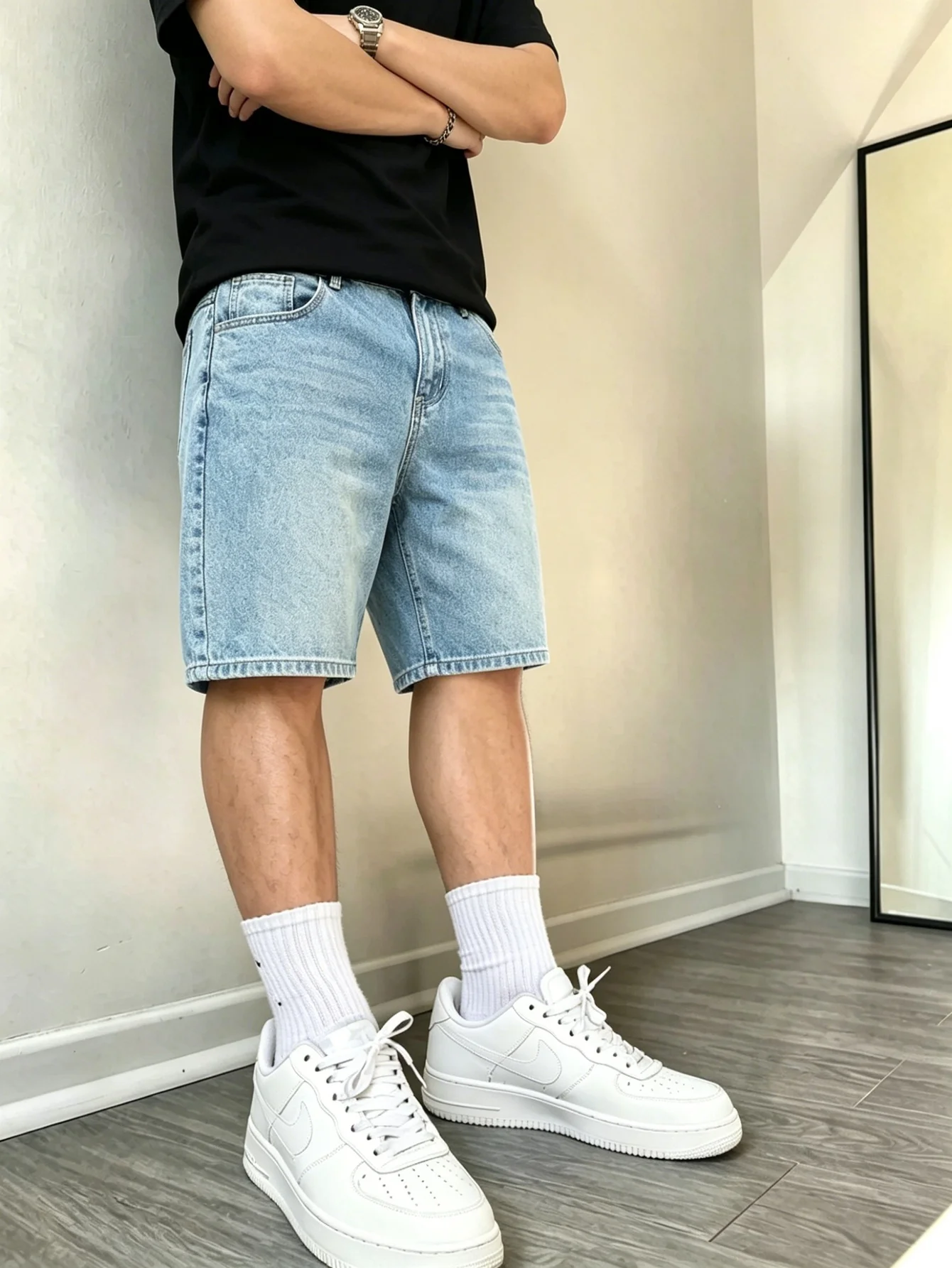

Men Comfort‑Oriented Loose Blue Denim Jorts Non Stretch Relaxed Fit Soft Fabric Summer Daily Outdoor Casual Outfits