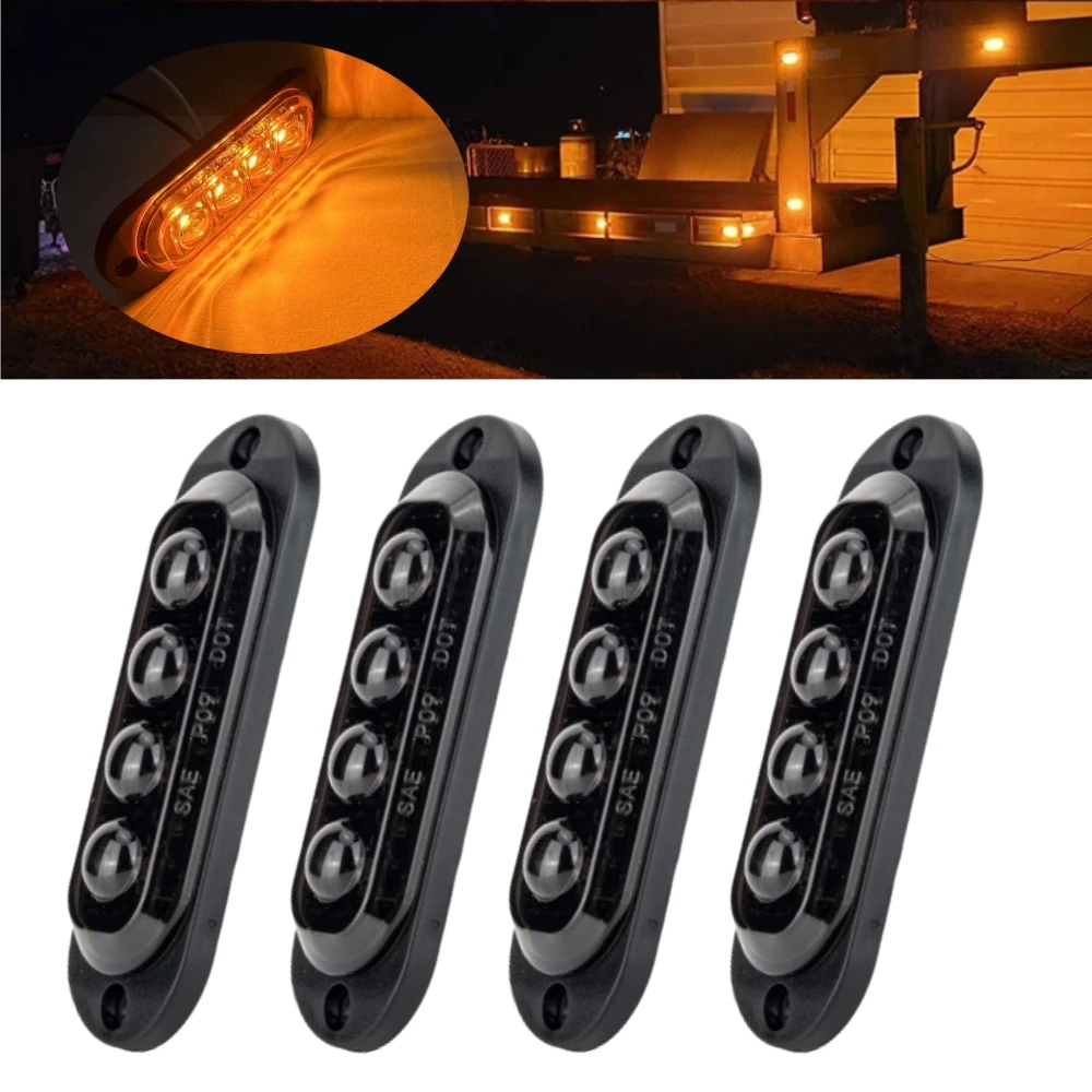 4PCS 12/24 volt Side Marker Lights LED Smoked Lens Amber 4LED Side Markering Truck Light Boat Trailer Indicator Signal Light