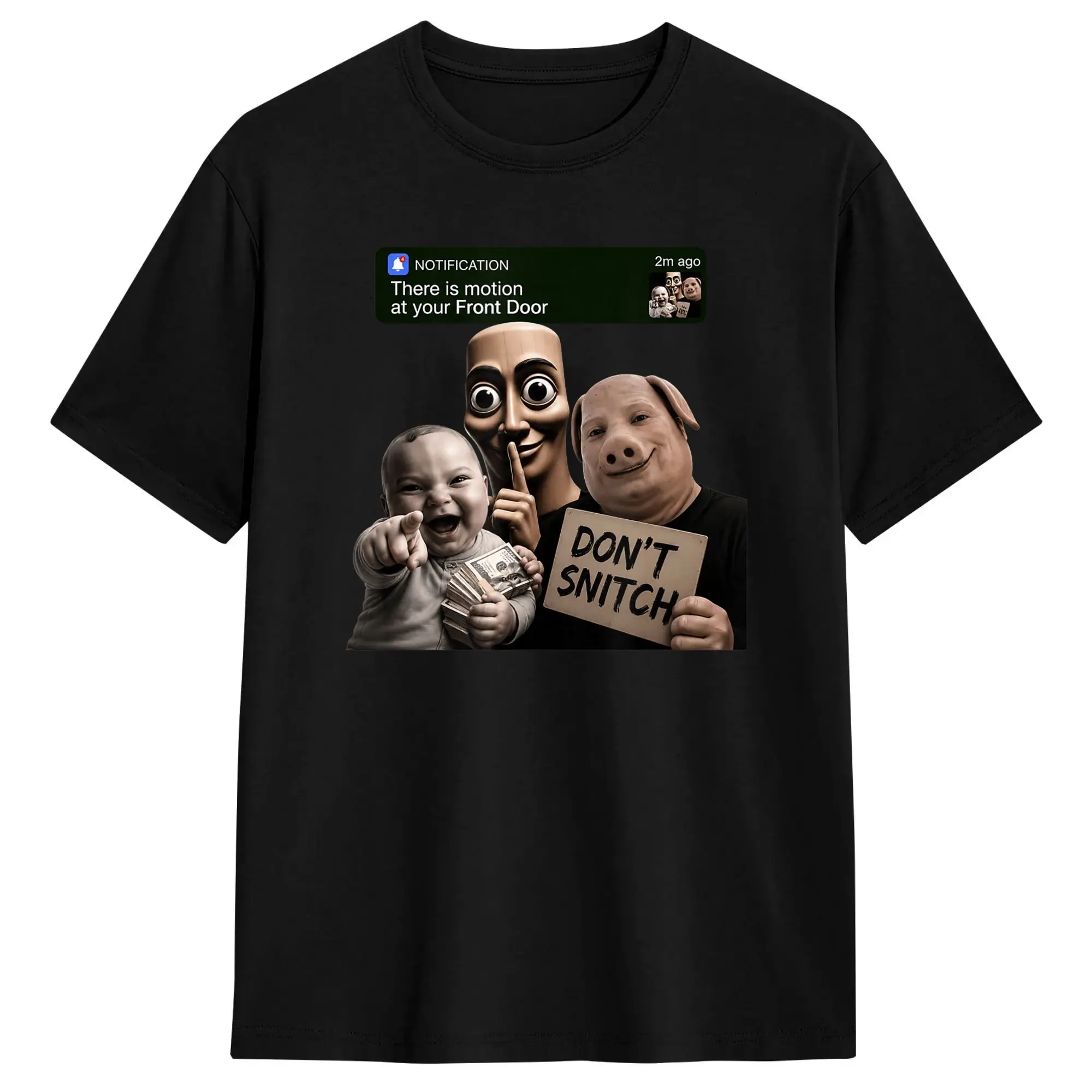 Motion at Your Front Door Tung Sahur John Pork Ai Baby Meme T-Shirts for Men  Cotton Tee Shirt Round Collar Short Sleeve T Shirt
