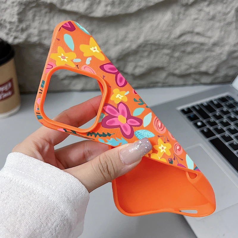 컬러풀 플라워 폰 케이스 아이폰 에어 17 16e 16 15 14 프로 맥스 13 12 17 프로 11 가죽 질감 TPU 충격 방지 소프트 커버