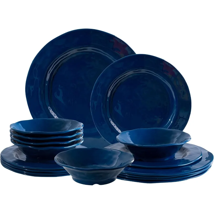 

Blue 18Piece Dinnerware Place Setting Dishes for Indoor and Outdoor Dining BPA Free Reusable Lightweight Dishwasher Safe Not Mi