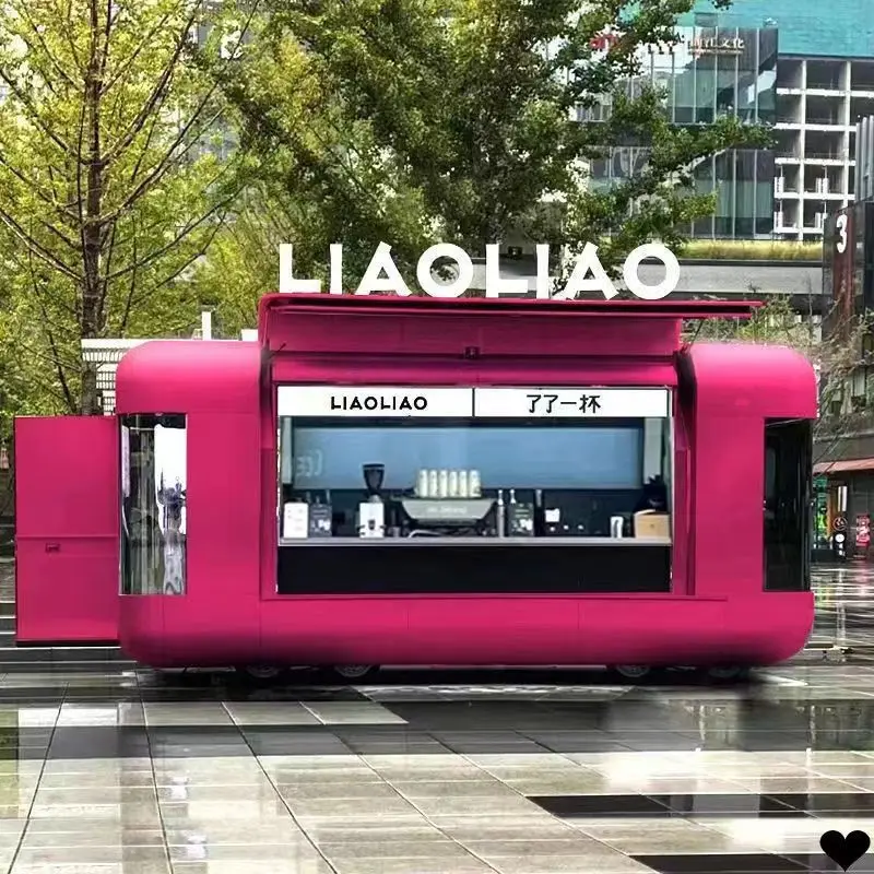 

Customized Mobile Salon Food Truck Pink Hot Dog Stand Mobile Kitchen Ice Cream Kiosk Hot Dog Cart With Grill And Deep Fryer Food