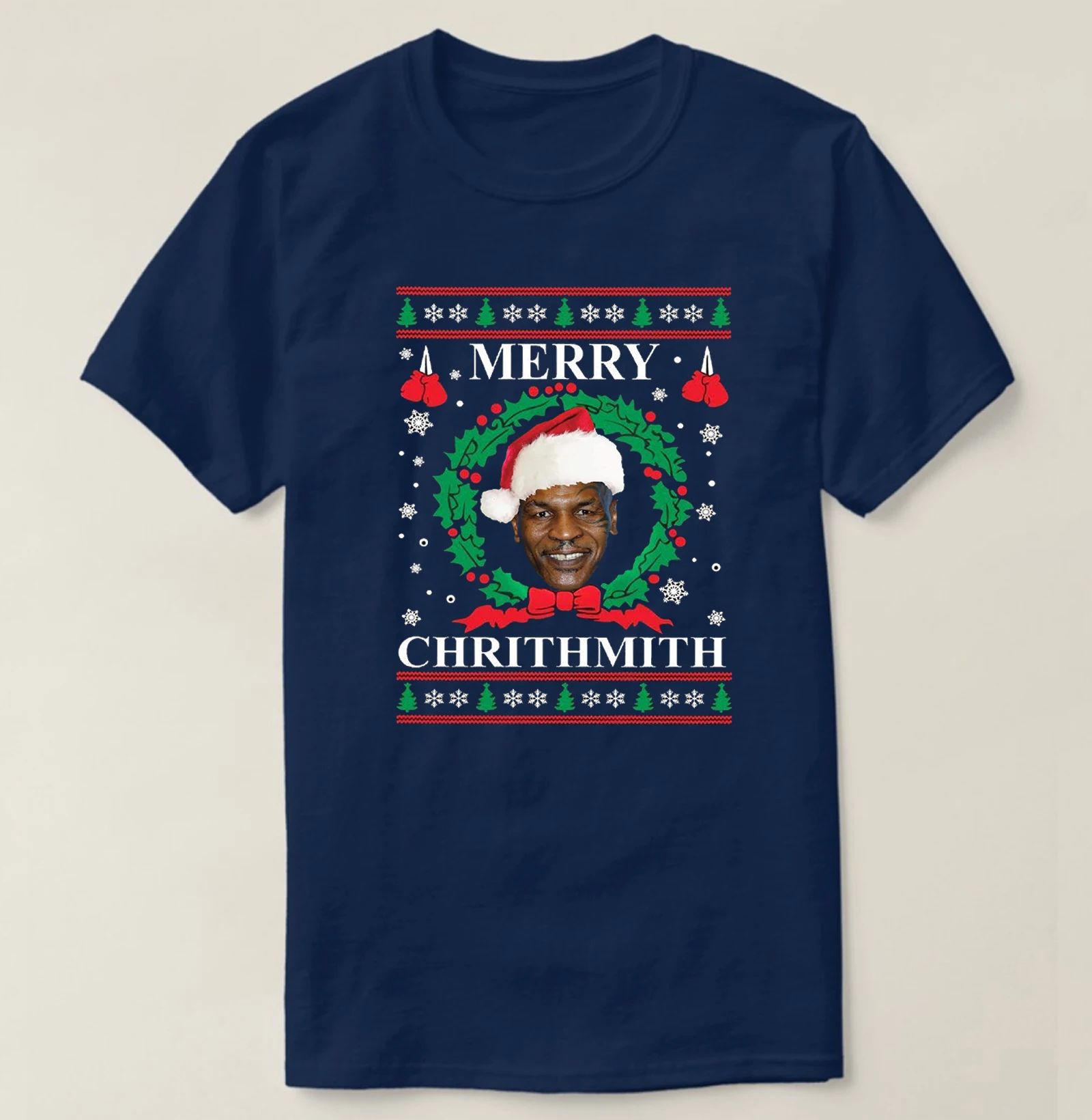 Mike Tyson Merry Chrithmith Christmas Hat Xmas Gift T-Shirt New 100% Cotton O-Neck Short Sleeve Casual Mens T-shirt Size S-3XL