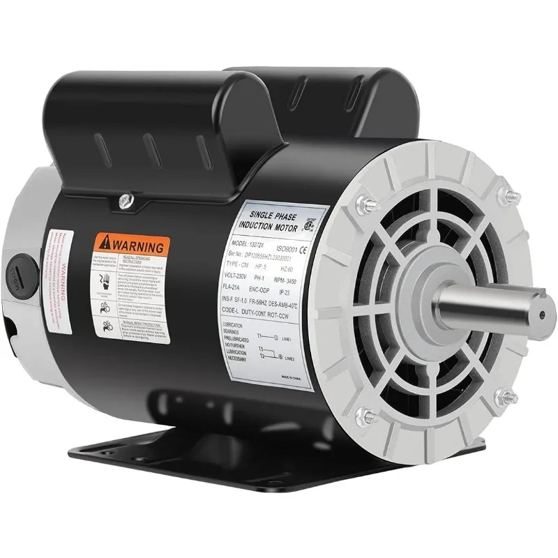 5 HP Air Compressor Motor Electric Motor 3450 RPM, 230V Single Phase Motor, 56HZ Frame 7/8 Keyed Shaft 60 HZ