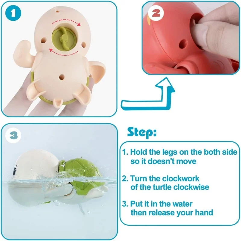 1/3PCS Baby Bath Toy Water Chain Clockwork Bathing Cute Swimming Turtle Toy Toddler Pool Beach Classic Toy For Kid Water Playing