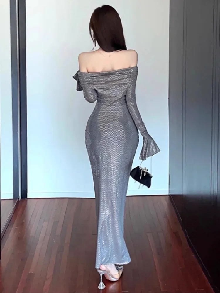 Topanoma อารมณ์ชุดราตรีผู้หญิงปิดไหล่ Backless Slim ยืดงานแต่งงานค็อกเทลชุดสุภาพสตรีเซ็กซี่