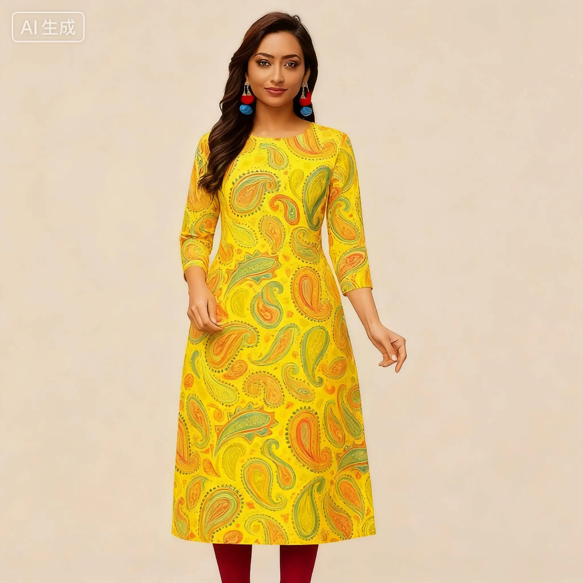 Muslim Dress Kurt Women's Fashionable And Elegant National Style Slit Hem Straight Tube Casual Abito Donna Musulmana Kurtta