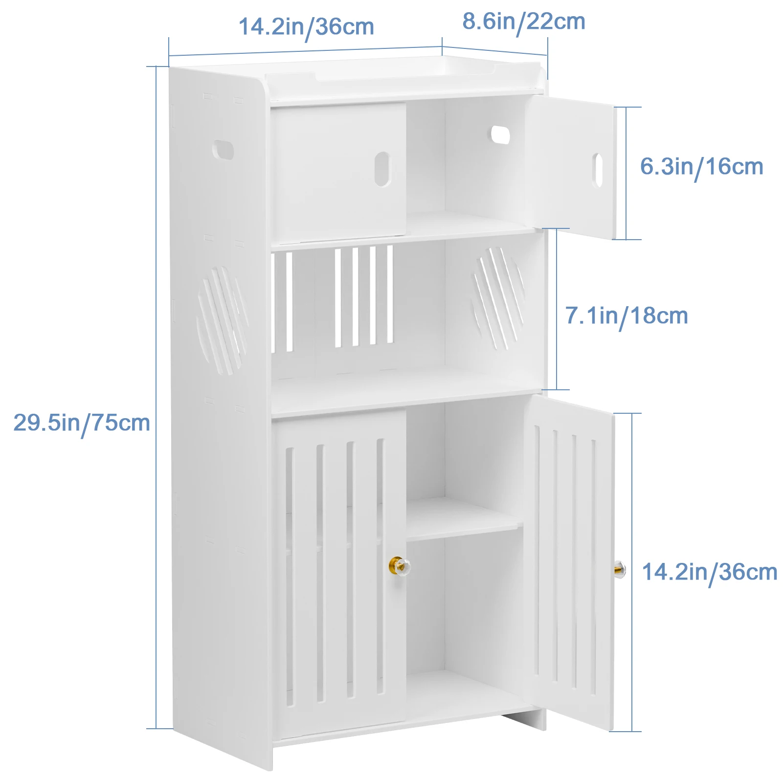 Bathroom Storage Cabinet, Freestanding Bathroom Cabinet with Open Shelf, Kitchen Pantry Cabinet with Doors and Paper Dispenser,