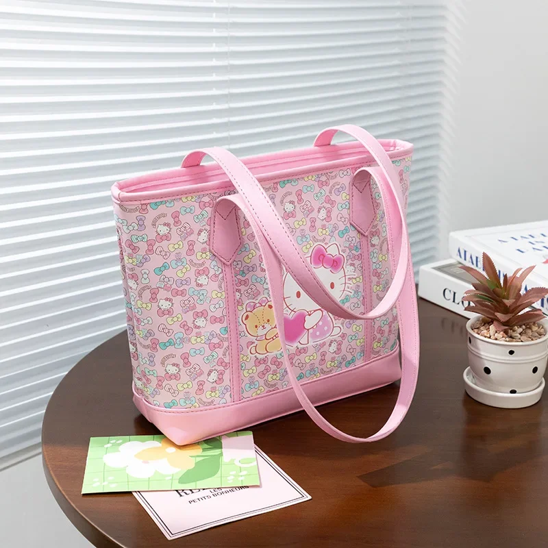 

Сумка-тоут Hello Kitty, новая сумка через плечо для девочек, милая универсальная сумка на плечо большой вместимости, сумки для женщин