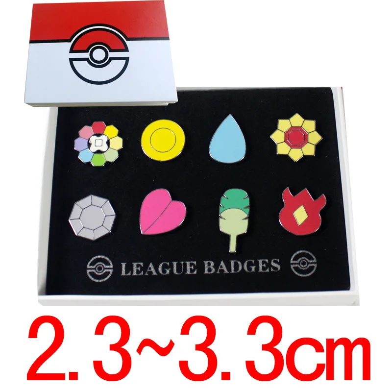 Poke Gym insignias Kanto Johto Hoenn Sinnoh Unova Kalos Liga región pines broches caja de islas naranjas colección regalo de Navidad