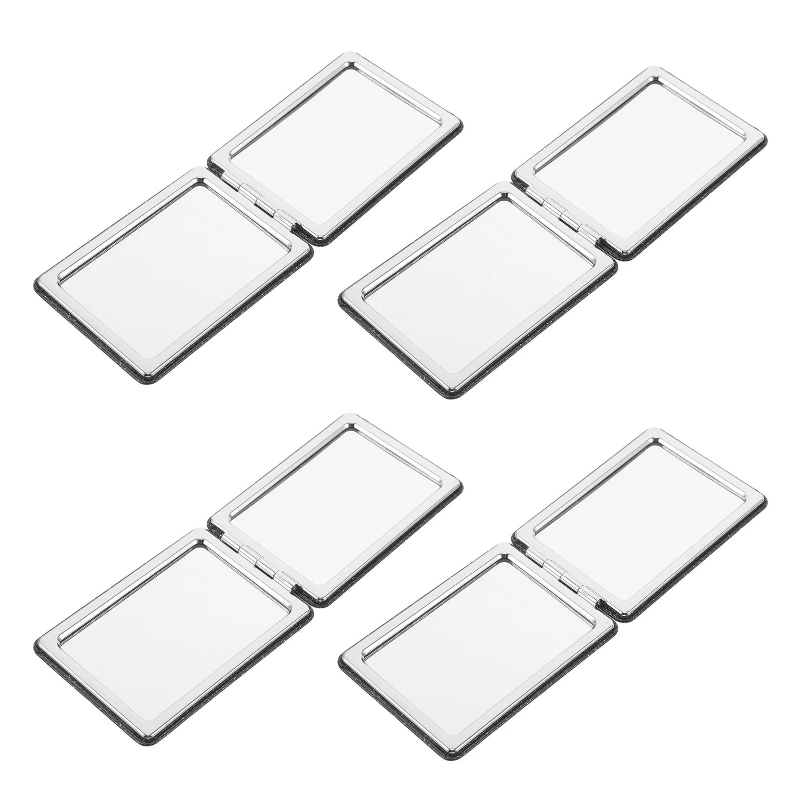 4 stuks opvouwbare zwarte PU glitterspiegel dubbelzijdige vergroting draagbare reismake-up compacte zakijdelheid compacte spiegel