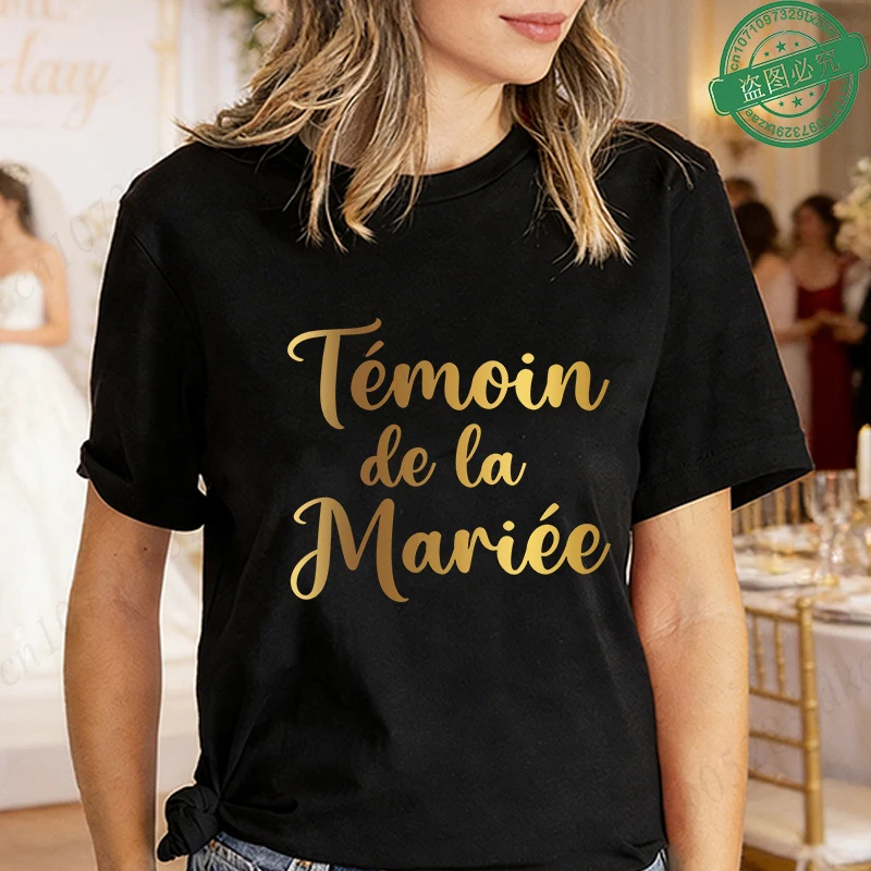 French Bachelorette EVJF Party T-Shirts Future Bride Team Gold Foil Print Blouses Short Sleeve Graphic Tees for Bridal Shower