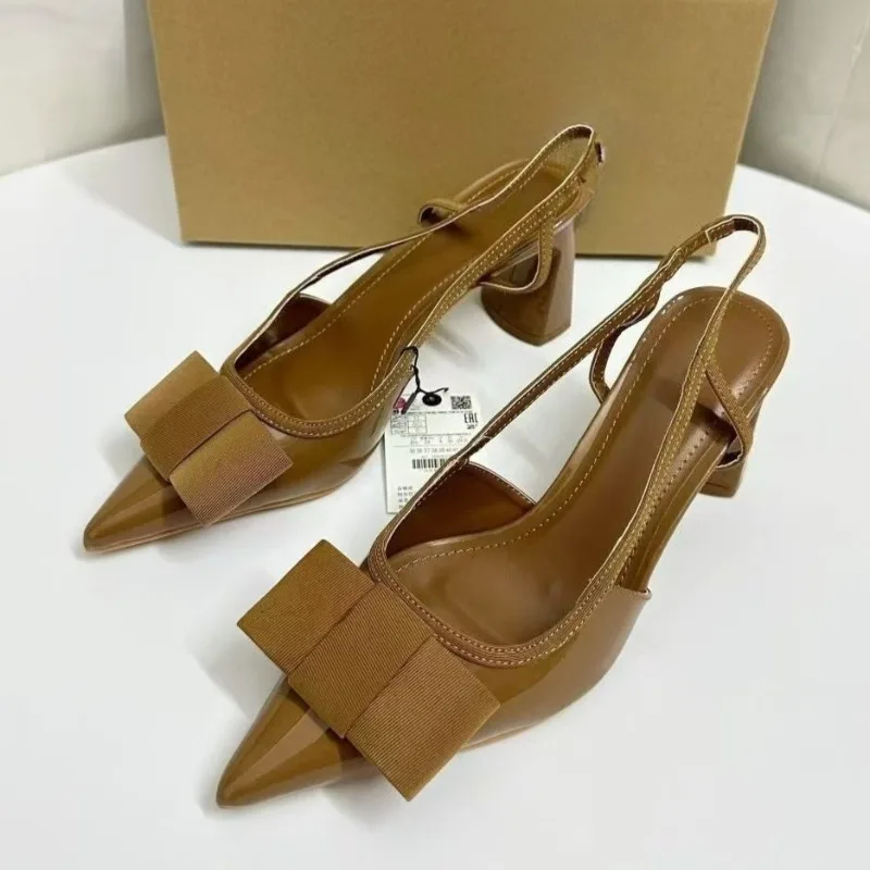 

Женские модельные туфли на блочном каблуке с узлом-бабочкой, элегантные брендовые туфли с острым носком для банкетов, роскошные офисные женские туфли-лодочки с открытой пяткой