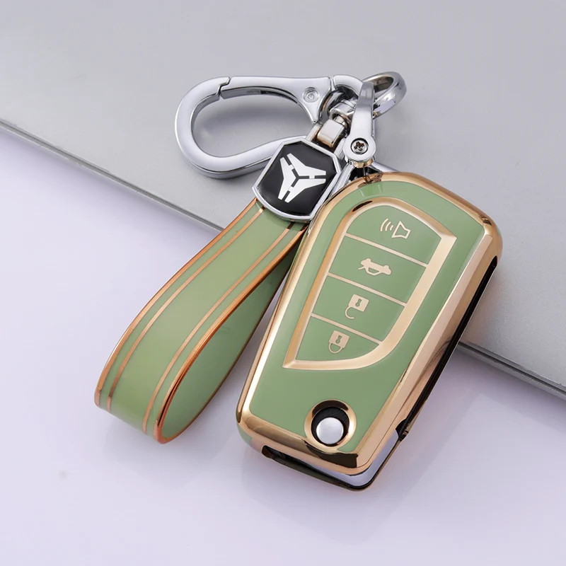 กรอบใส่กุญแจรีโมทสำหรับ Toyota AURIS Corolla Avensis Verso Yaris Aygo Scion TC IM Camry RAV4 4ปุ่มเคสกุญแจ TPU พวงกุญแจ
