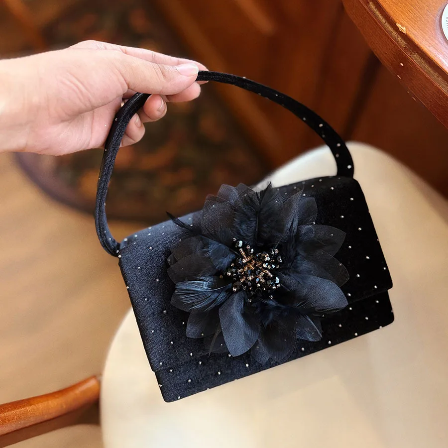 

Xiaoxiangfeng темпераментная маленькая квадратная сумка в горошек с цветком и бисером, простая классическая универсальная сумка для ужина, ручная сумка