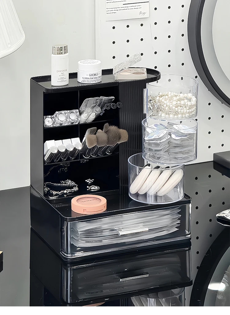 Slanted Multigrid Desktop Cosmetics Makeup Brush Storage Rack Organizer Storage Rack Rotating Drawer-style Dustproof Storage Box