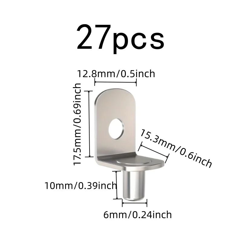 27 pcs 6*10mm Easy Insert Install Furniture Layer Board Pins, great for Wardrobe Layer Pins, Nickel Plated Iron