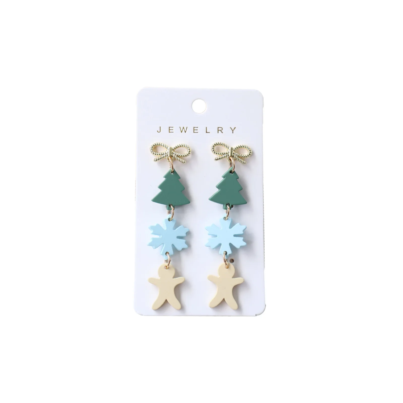 1 زوج الاكريليك شجرة عيد الميلاد ندفة الثلج وأقراط للمرأة تقليد لينة السيراميك الخبز الطلاء الزنجبيل رجل مجوهرات هدية