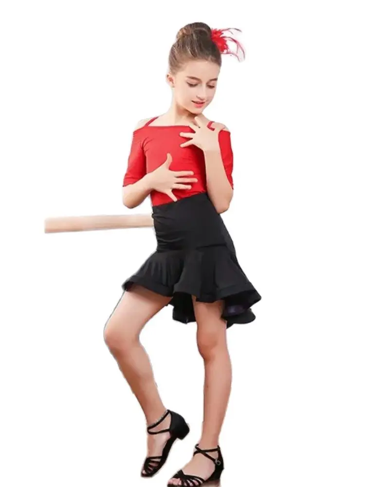 1pcs/lot Girls Ballroom Salsa Cha Cha Dance Competition Costume Latin Skirt for Kid Dancing skirt with Underpants