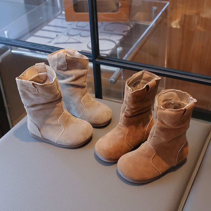 

Детские модные кожаные ботинки, ковбойские ботильоны для девочек, детские уличные теплые короткие ботинки в стиле ретро, нескользящие осенне-зимние новые