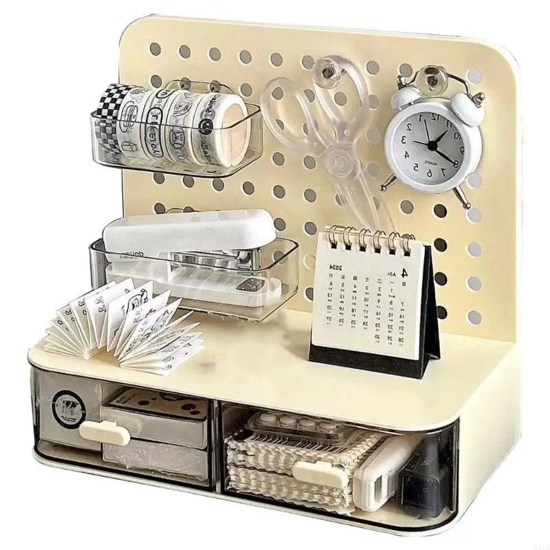 Pegboard Storage Rack with 2 Drawer Easy to Assemble Space Saving Storage Case