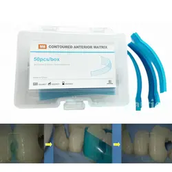 50pcs/Set Dental Contoured Anterior Matrix Blue Transparent Anterior Polyester Strip Thickness 0.05mm Dental Materials