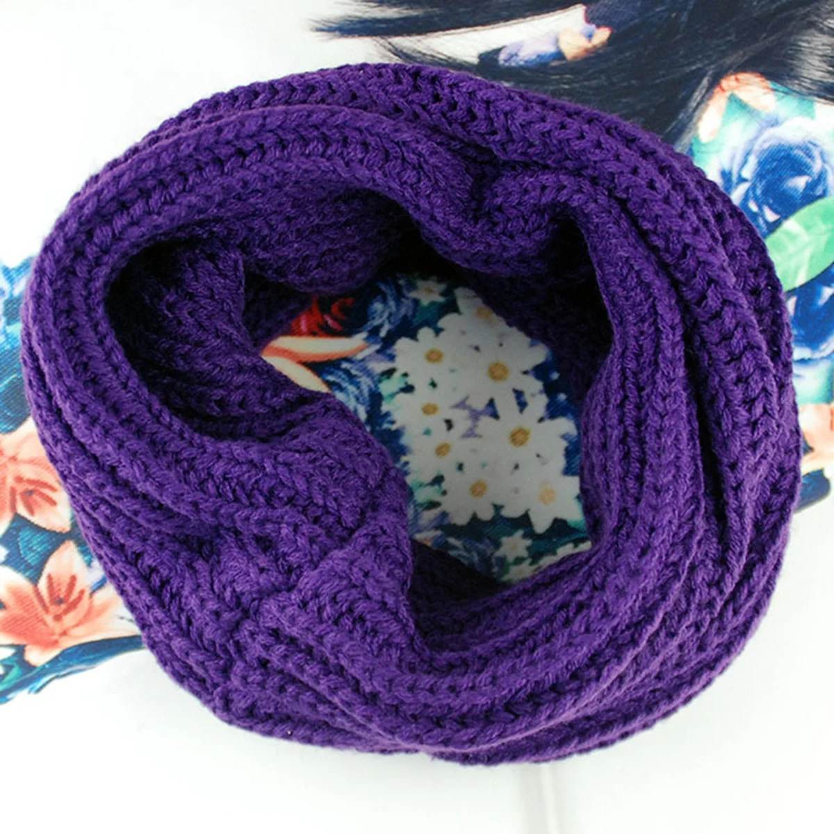 

Neck Scarf Knitted Wool Blend Warm Thick Winter Accessory For Men Neck Scarf Women Loop Shawl Purple