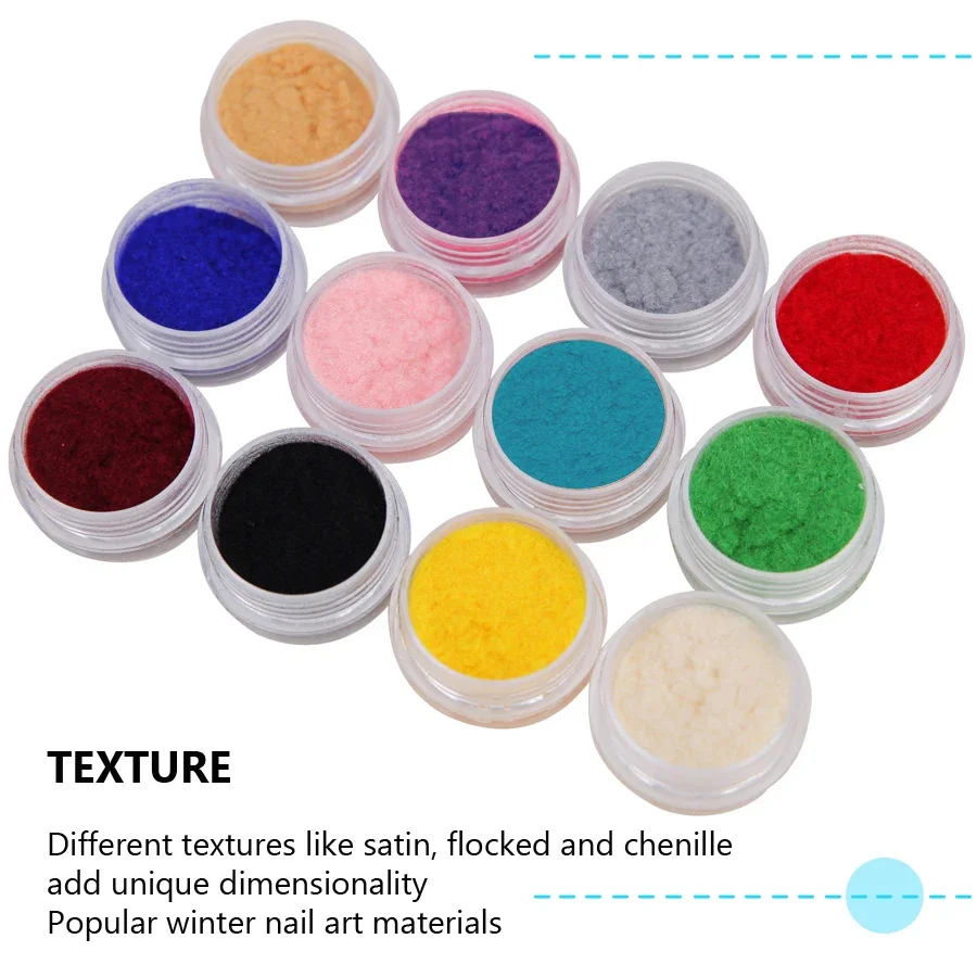12-Farben-Nagelkunst, Samtpigment, Beflockungspulver für kreative Nagelspitzen, DIY-Dekoration, Winternägel
