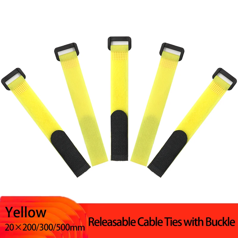 Yellow 20×200/300/500mm Cable Tie Non-slip Firm Reverse Buckle Fishing Tackle Rod Holder Accessories Reusable Self Adhesive Ties