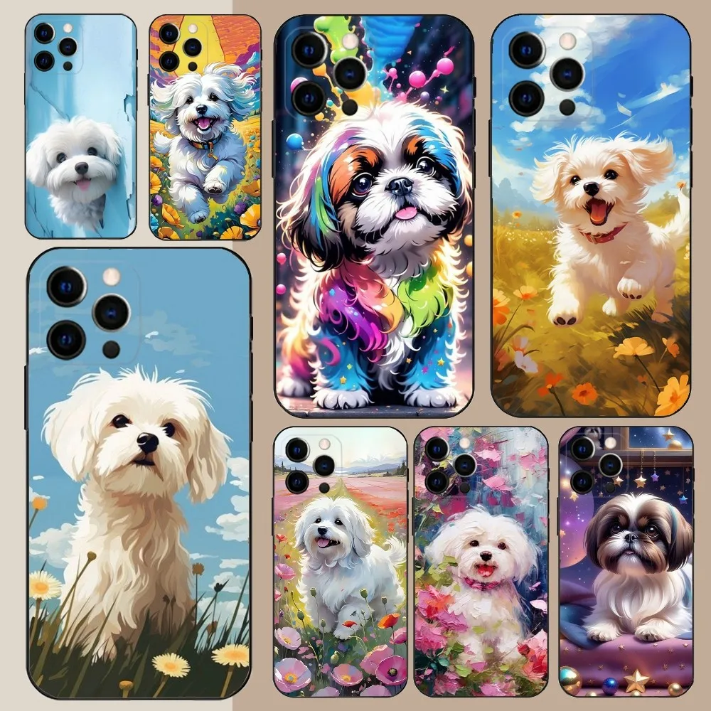 Shih Tzu Painting Cute animal Phone Case For Apple iPhone 15,14,13,12,11,Pro,X,XS,Max,XR,Plus,Mini Soft Black Cover