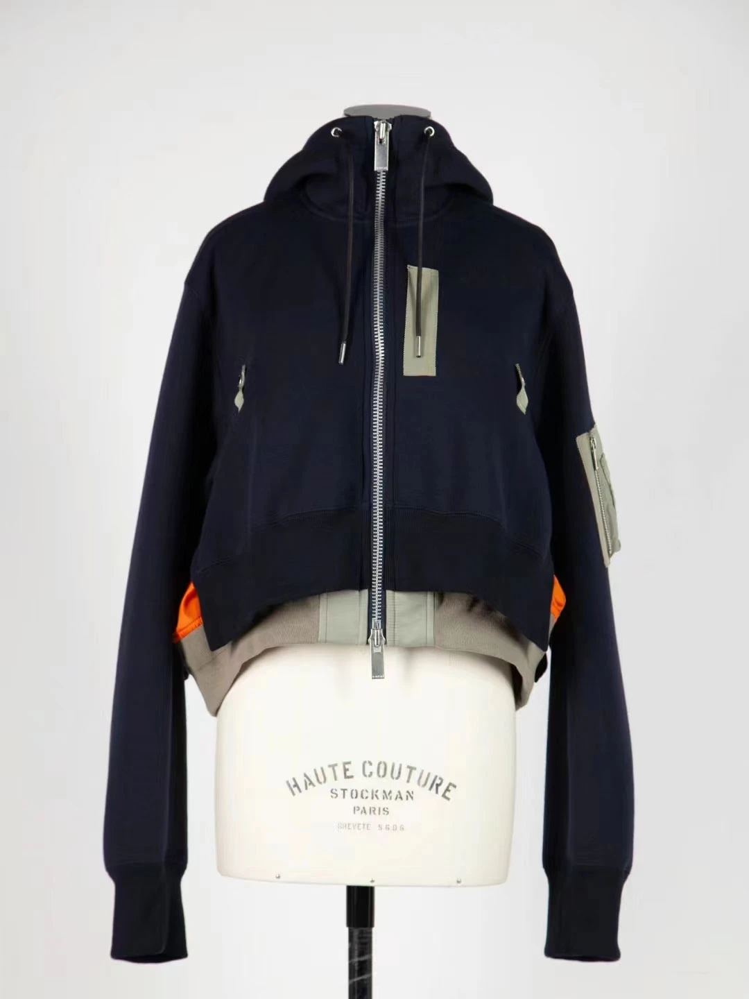 「LUXURY BRAND」Fog Sacai 2024 Snow Aunt Same Sle Hood Zip-up Short coat Casual Fake Two Pieces Cargo Hoodie Top