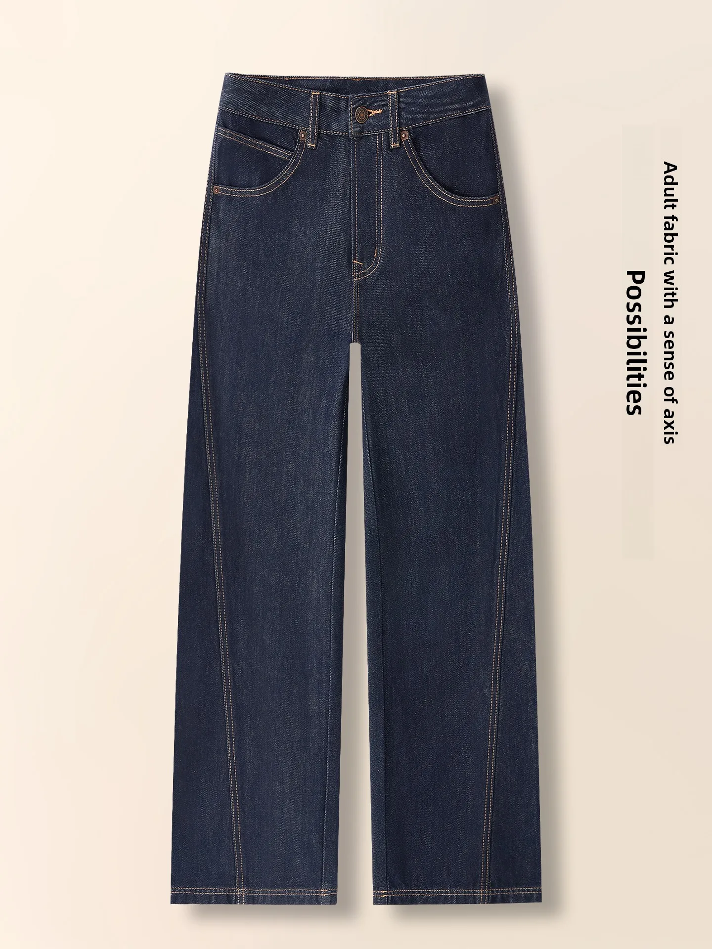 

High Waist Wide Leg Denim Blue Jeans Women's Autumn Winter Fleece Lined Loose Slimming Straight Cut Pants Casual Style