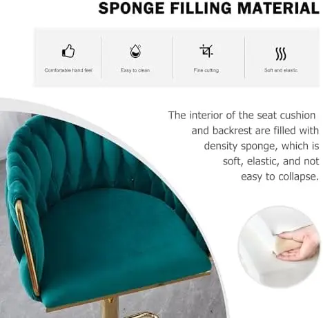 طقم كراسي بار مخملية خضراء مكونة من 4 قطع - كراسي دوارة قابلة للتعديل بأرجل ذهبية