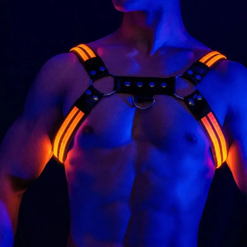 Rave outfit for Mens Led Harness Men Shoulder Belt Sexual Body Chest Dimming Light Stage Flashing Rechargeable Color Chest