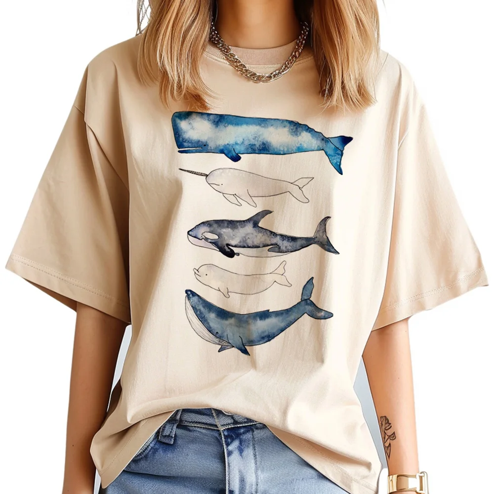 

Whales tshirt women summer anime designer top girl 2000s manga comic clothes