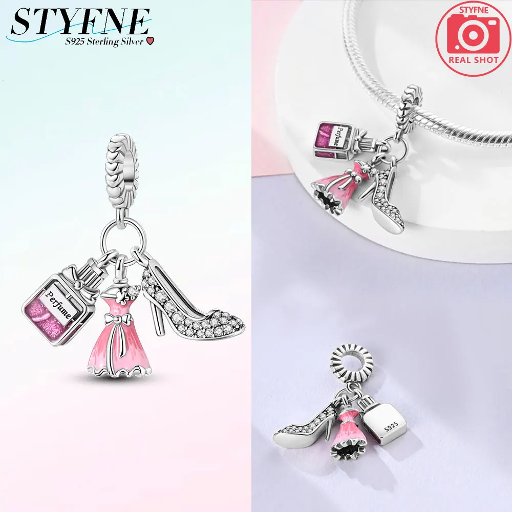 

Charms Silver 925 Pink Perfume Dress High Heels Pendants Fit Charms Plata 925 Original Bracelet Beads Women Jewellery Making