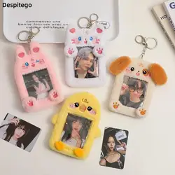 Yumuşak Kawaii peluş Photocard tutucu karikatür kabarık resim fotoğraf kollu kırtasiye taşınabilir hayvan şekli