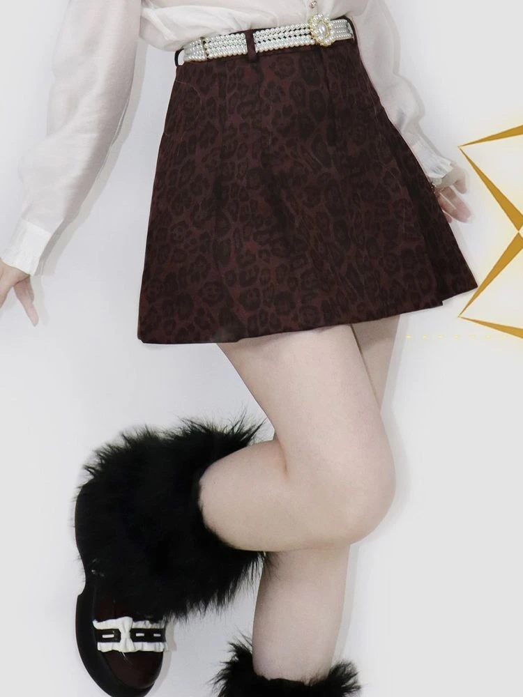 

Japanese Sweet Vintage High Waist Leopard Print Mini Skirt Women A Line Slim Fit Korean Hot Girl Streetwear Chic Elegant Skirt