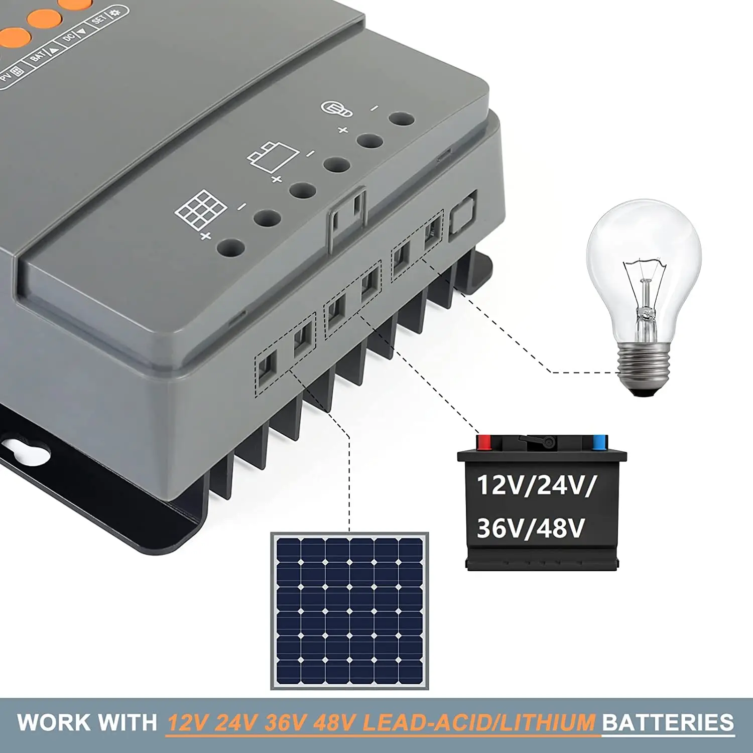 Imagem -04 - Powmr-mppt Controlador de Carga Solar Auto Backlight Display Lcd Regulador do Painel Solar Max pv Entrada 160v dc 60a 12v 24v 36v 48v