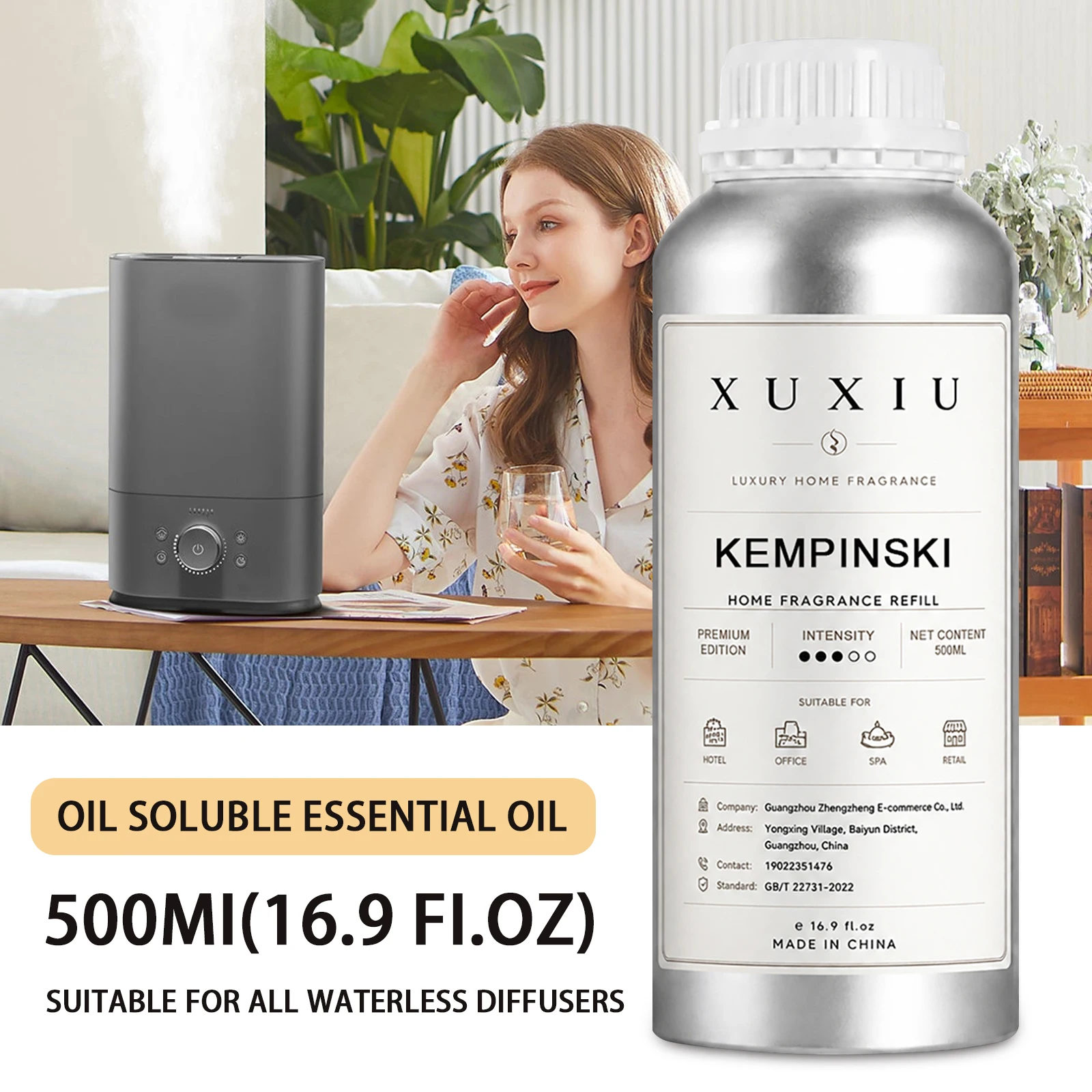 500ML Long‑Lasting Oil‑Based Flameless Essential Oil Replenishing Liquid, Premium Scent Refill for Indoor Spaces, Hotels, Homes