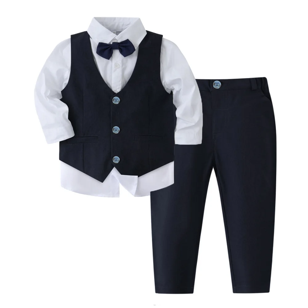 Boys Suits Blazers Clothes Suits For Wedding Formal Party Striped Baby Vest Shirt Pants Kids Boy Outerwear Clothing Set