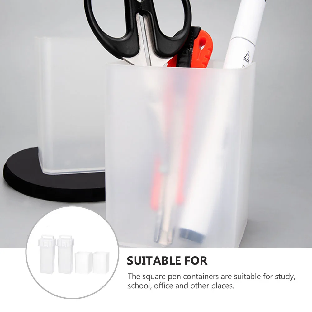 

4pcs Pen Holder Organizer Square Plastic Storage Box For Pens Pencils Markers Cosmetics Brushes Desk Stationery Supplies Pen