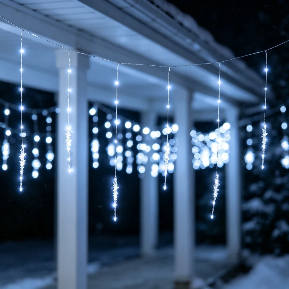 1PC 100LED Icicle Curtain Ice Drop String Lights, USB Powered Hanging LED Fairy Lights for Home Window Outdoor Party Decor