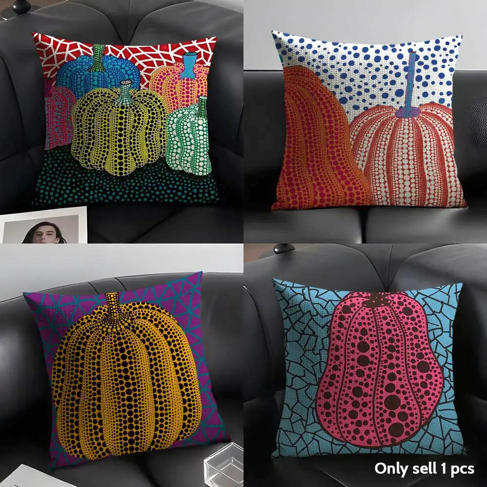 Yayoi Kusama Pumpkin Cushion Cover Natural Linen Organic Fabric Double-Sided Printing Sofa Home Decor Gift Pillow Case