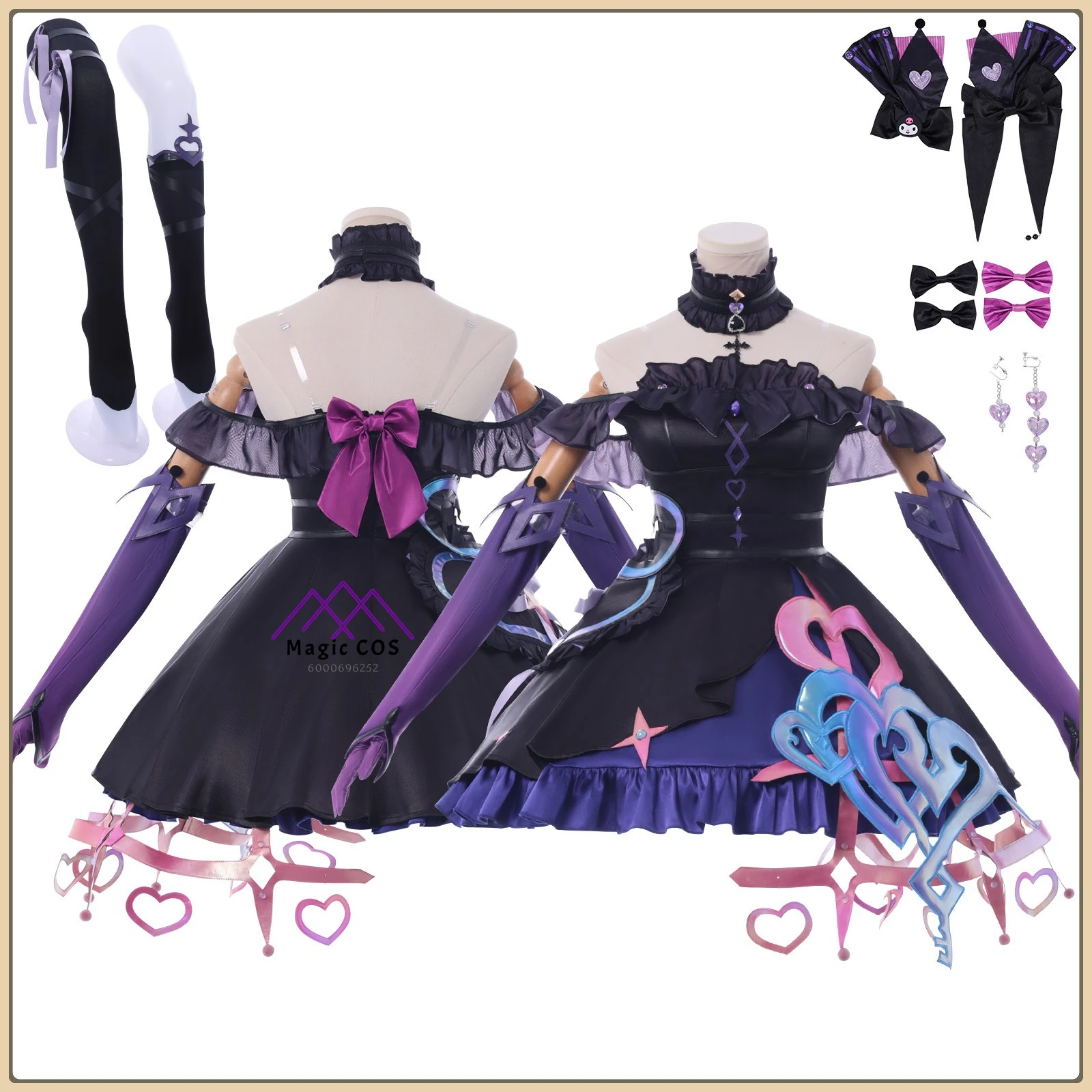 

Honor of Kings Angela (Female) Cosplay Costume Purple-Pink Lolita Dress + Dark Purple Wig Game Outfit for Comic Con Party