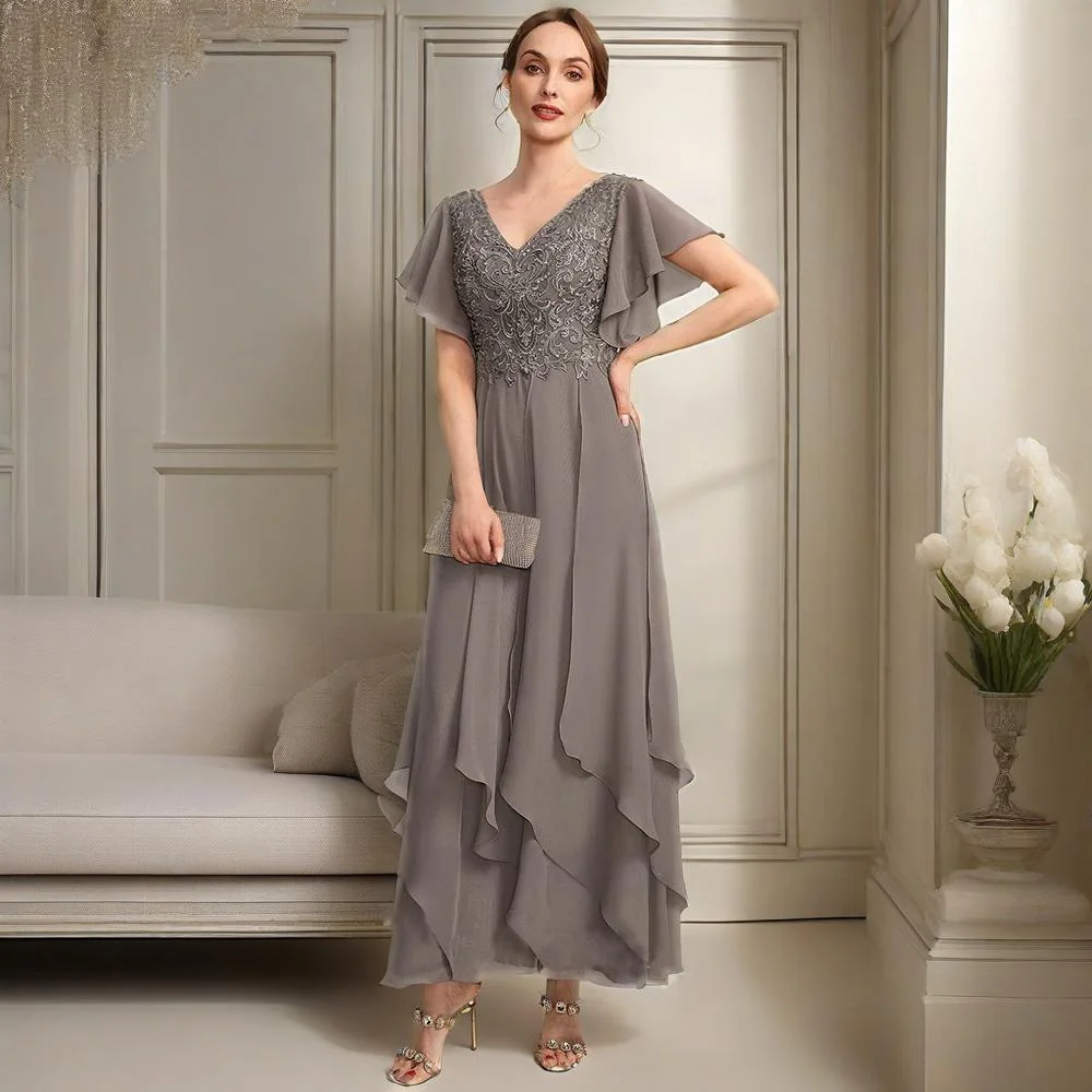 

FELICITY Elegant Chiffon Mother of the Bride Dress 2025 Customized A-Line V-Neck Wedding Guest Party Dress Cascading Ruffles