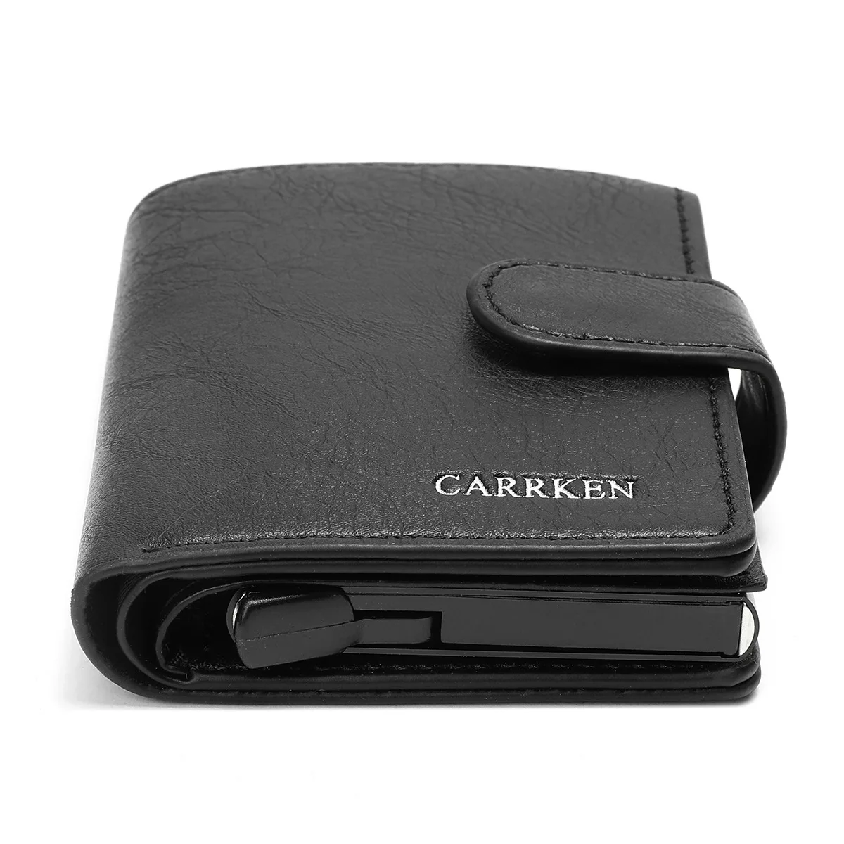Men's simple style automatic card-pushing aluminum box multi-functional thin short-style anti-magnetic snap-on card holder